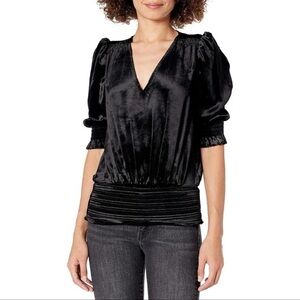 Ramy Brook Black Velvet Short-Sleeve Blouse 🖤
